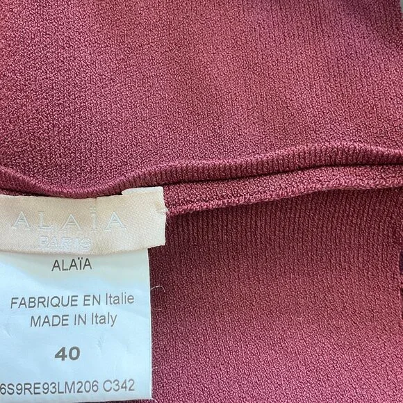 Alaia Burgundy Cut-Out Detail Sleeveless A-Line Viscose Knit Dress - Picture 4 of 4